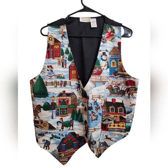 Vintage 90's Ivy Clubs Christmas Winter Scene Vest EUC L/XL - Picture 8 of 8